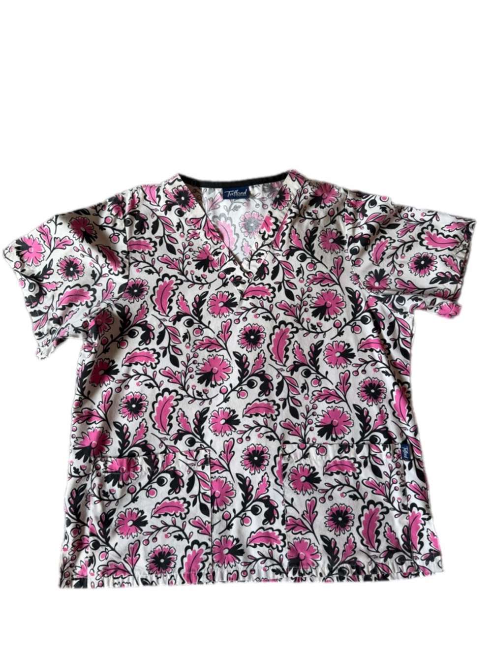 Tafford Floral Pink & Black V-Neck Scrub Top - Picture 3 of 8